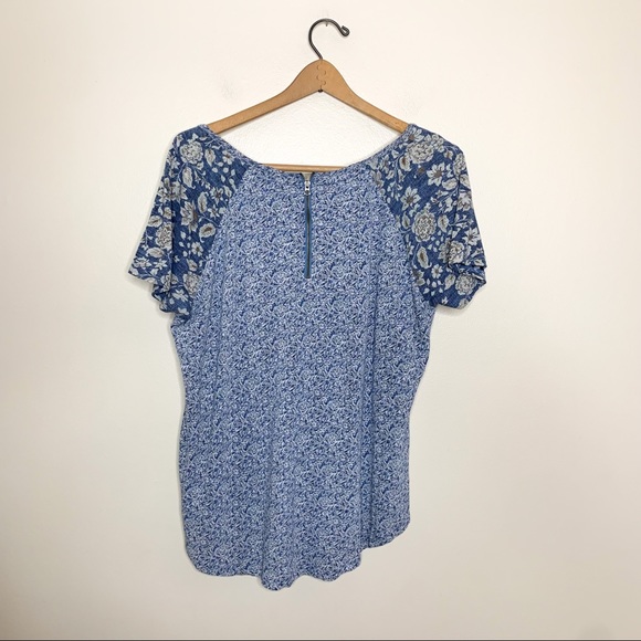 Lucky Brand Boho Floral Print Casual Tunic Short Sleeve T Shirt Blue Large L - Picture 10 of 10
